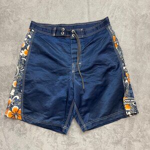 Ron Jon Surf Shop Y2K Mens Blue Floral Boardshorts Sz 32